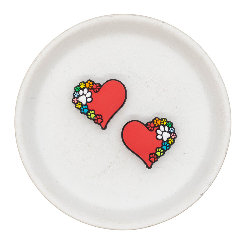 Rainbow of Paws Heart Silicone Focal Bead 27x24mm