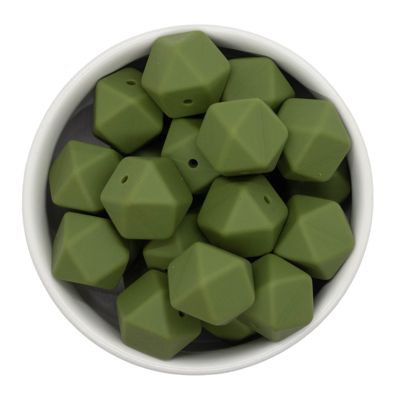 Army Green Hexagon Silicone Beads 17mm (Package of 5)