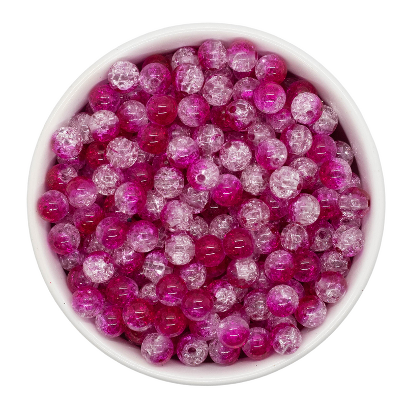Magenta & Clear Duo Crackle Beads 8mm