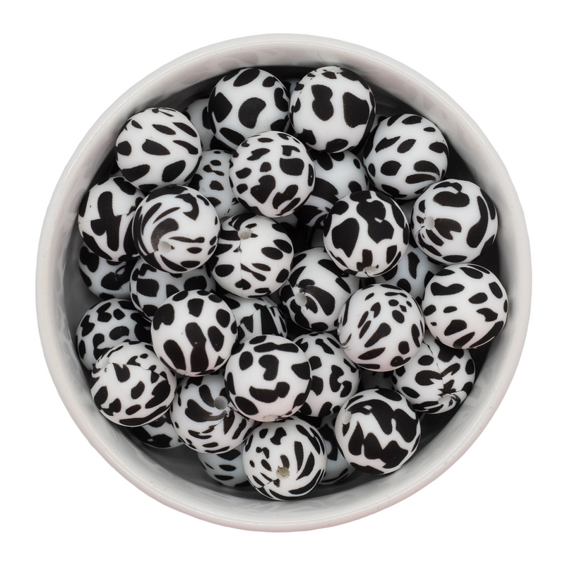 Cow Printed Silicone Beads 15mm (Package of 10)