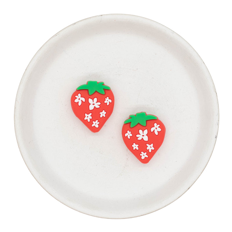 Strawberry w/Flowers Silicone Focal Bead 26x22mm