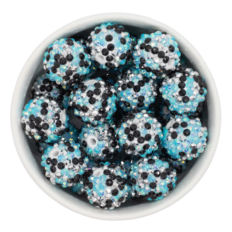 Electric Blue, Silver and Black Confetti Rhinestone Beads 20mm
