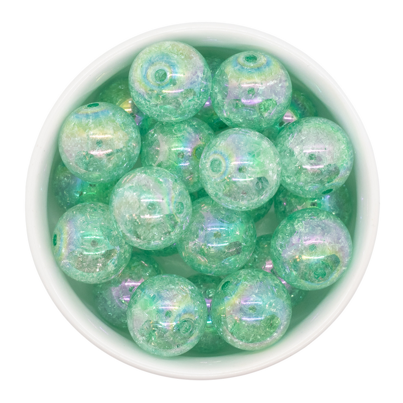 Fresh Mint Iridescent Crackle Beads 20mm (Package of 10)