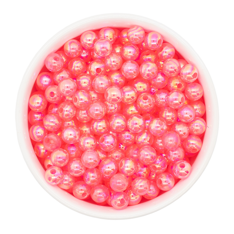 Neon Pink Translucent Iridescent Beads 8mm (Package of Approx. 50 Beads)