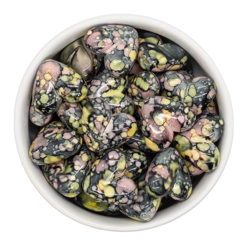 Black Base Watercolor Heart Bead 23x20mm