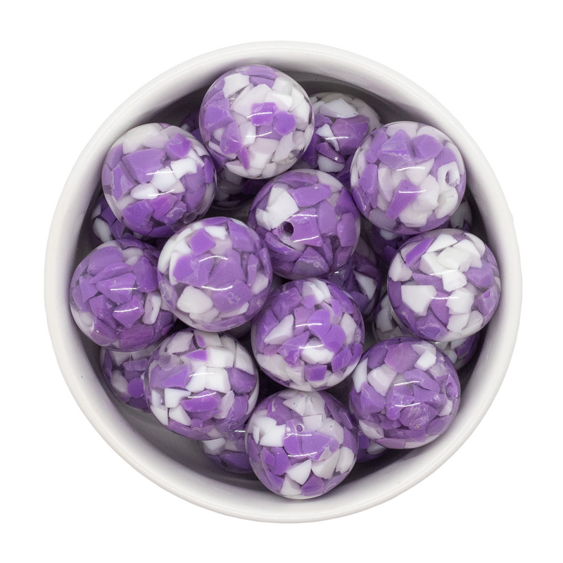 Deep Lilac and White Resin Confetti Beads 20mm