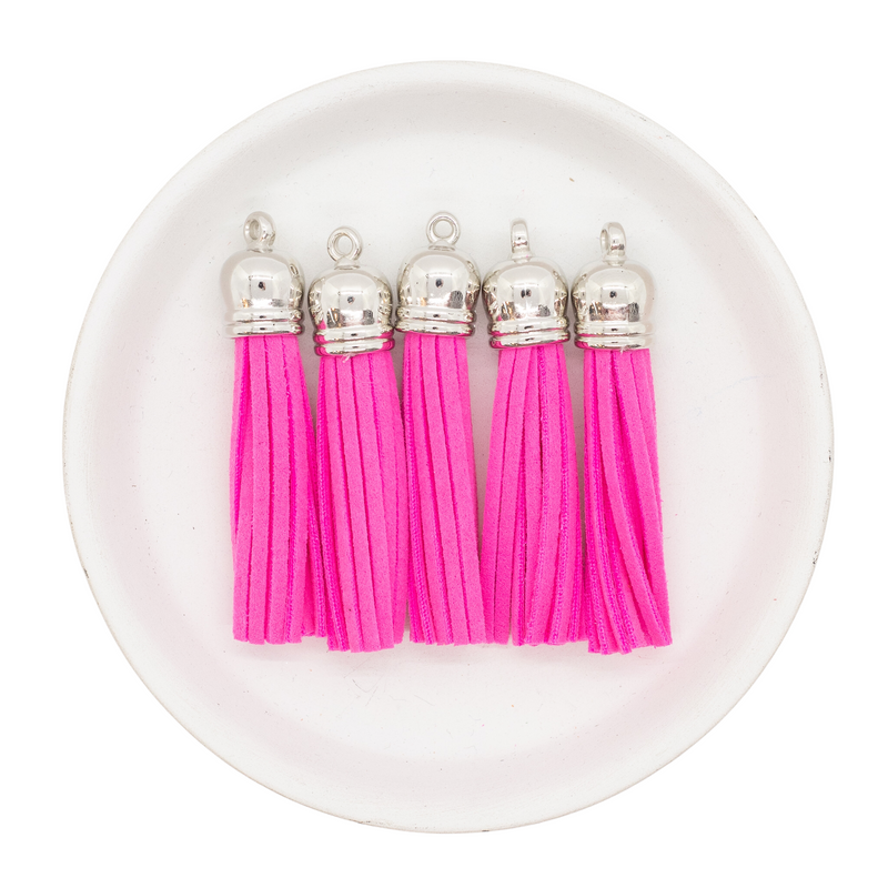 Neon Pink Tassel w/Silver Cap 50mm (Package of 5)
