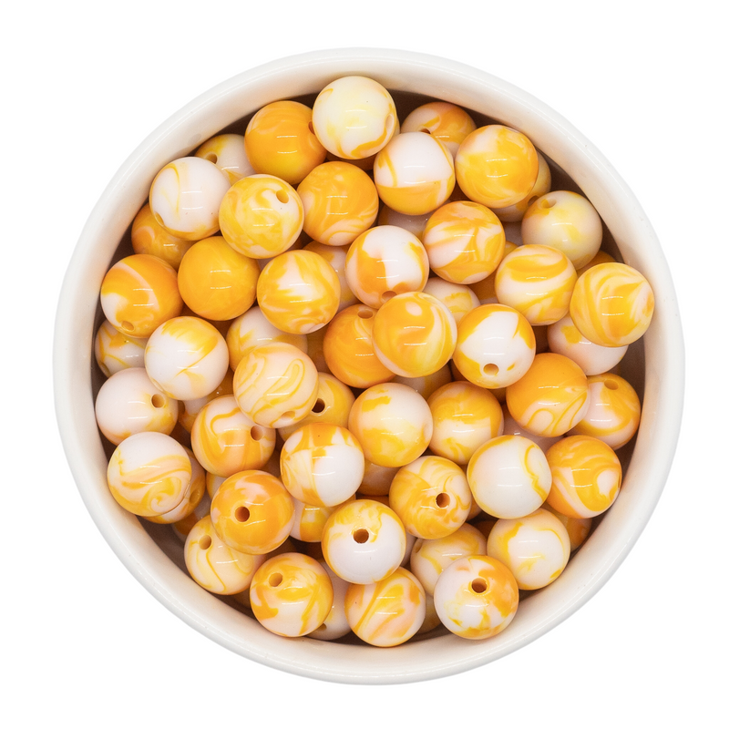 School Bus Yellow and White Marble Beads 12mm (Package of 20)