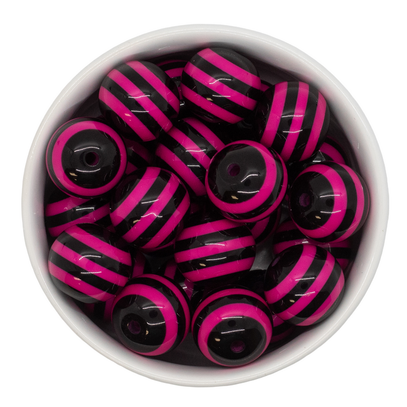 Black & Hot Pink Stripe Beads 20mm (Package of 10)