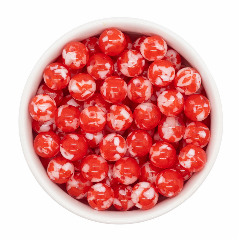 Red and White Resin Confetti Beads 12mm