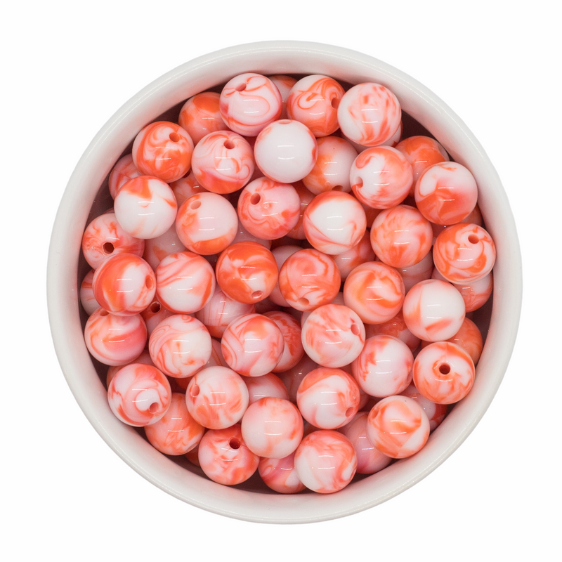 Orange and White Marble Beads 12mm
