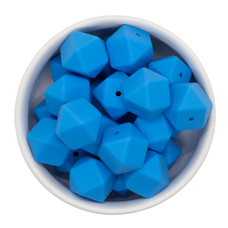 Azure Blue Hexagon Silicone Beads 17mm (Package of 5)