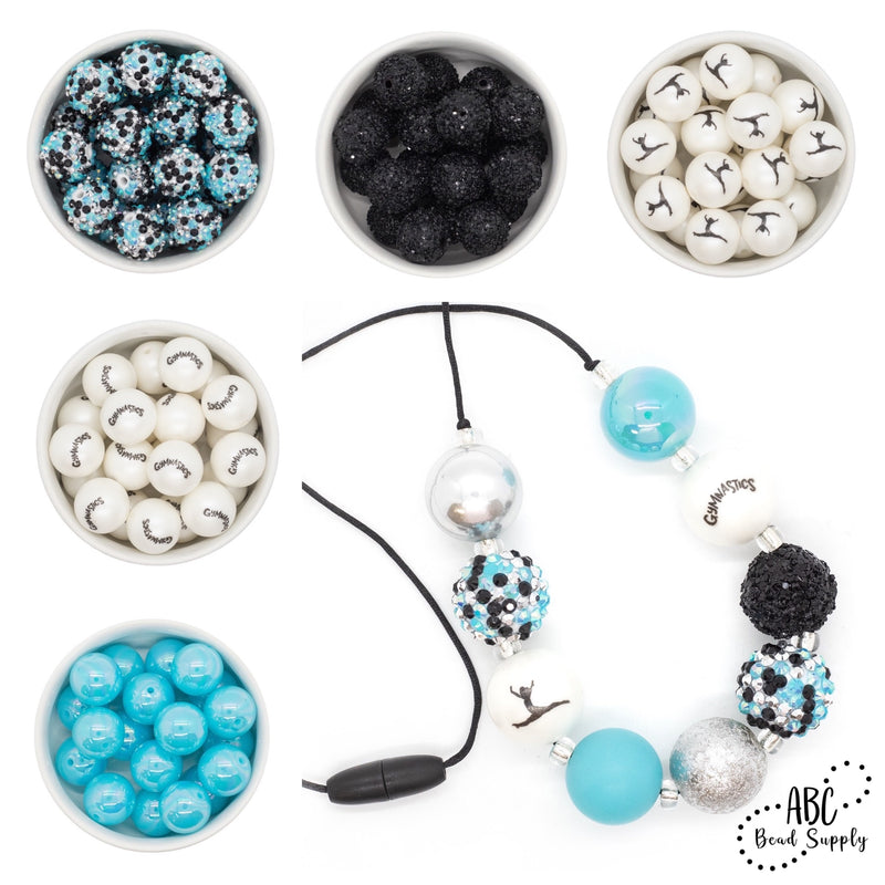 Electric Blue, Silver and Black Confetti Rhinestone Beads 20mm