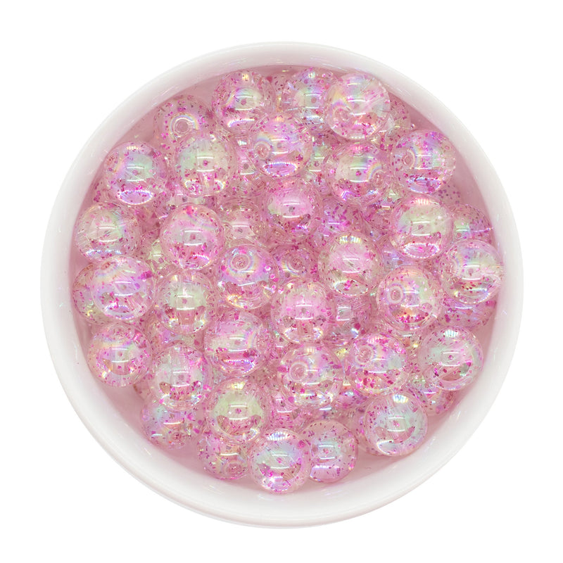 Hot Pink Glitter in Clear Beads 12mm (Package of 20)
