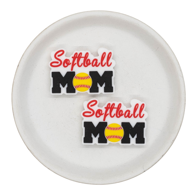 Softball Mom Silicone Focal Bead 39x24mm (Package of 2)