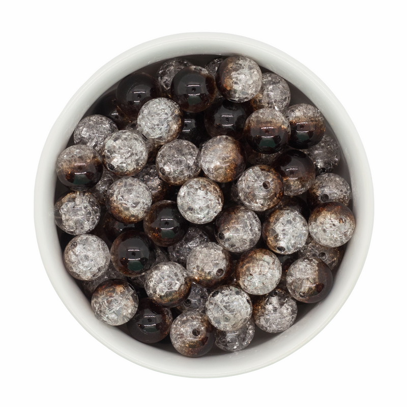 Brown & Clear Duo Crackle Beads 12mm