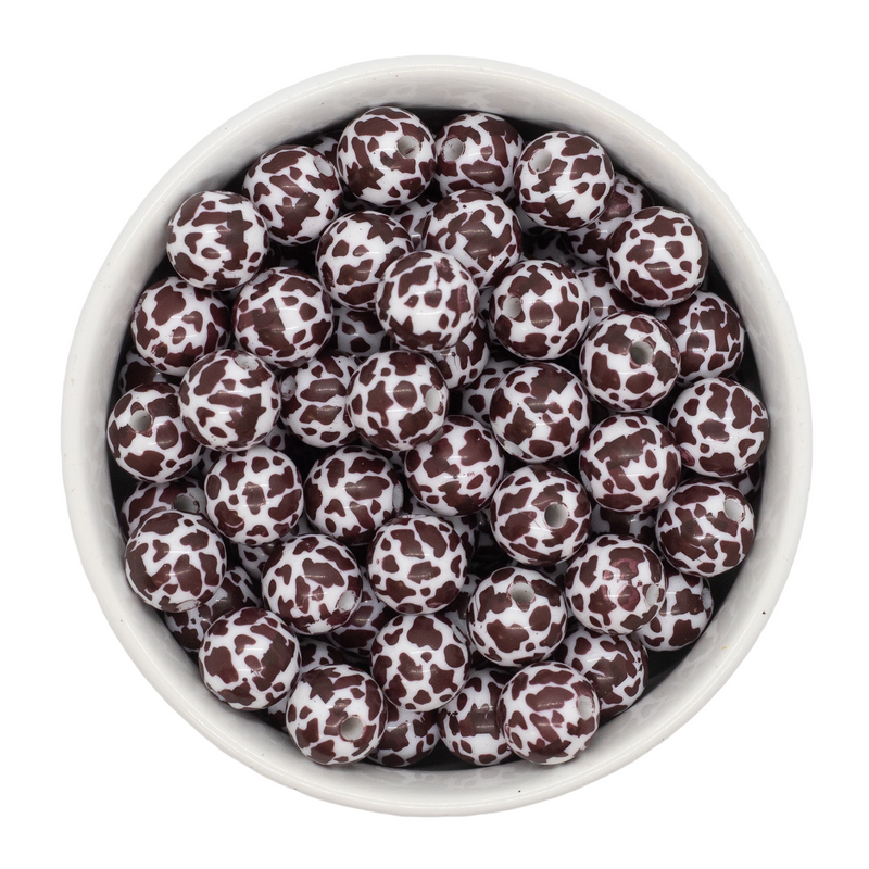 Brown Cow Printed Beads 12mm