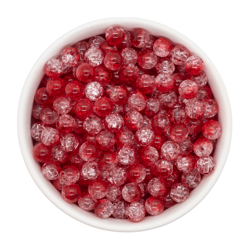 Red & Clear Duo Crackle Beads 8mm (Package of Approx. 50 Beads)