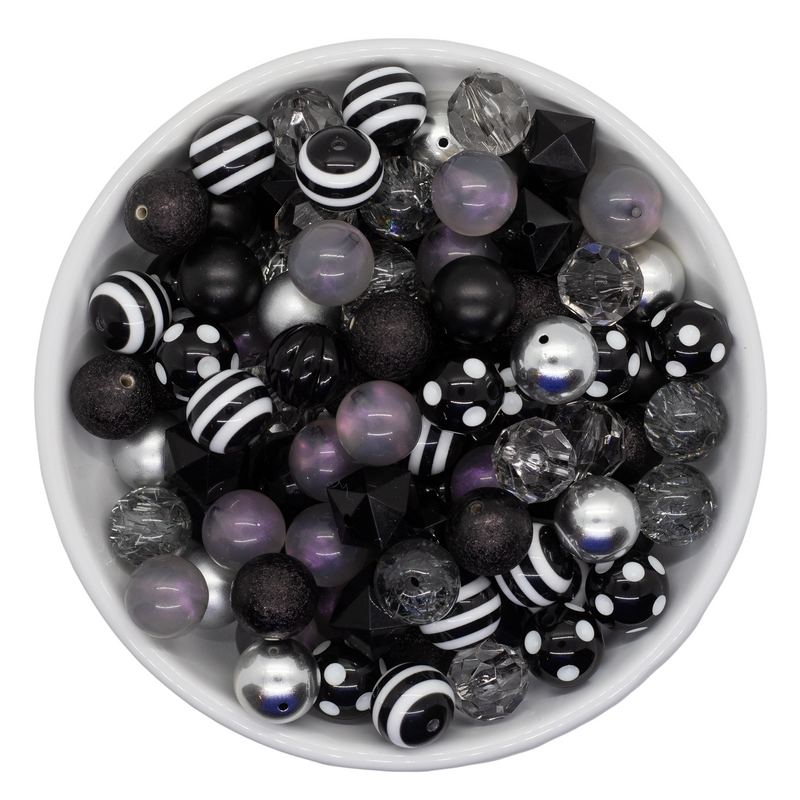 Shades of Black/Silver/Grey 20mm Bead Mix (Package of 50)