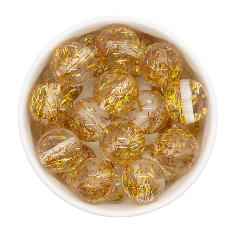 Translucent w/Gold Holographic Tinsel Beads 20mm