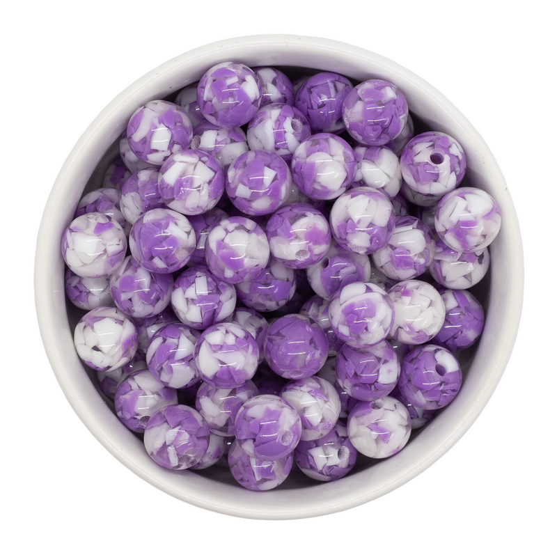 Deep Lilac and White Resin Confetti Beads 12mm