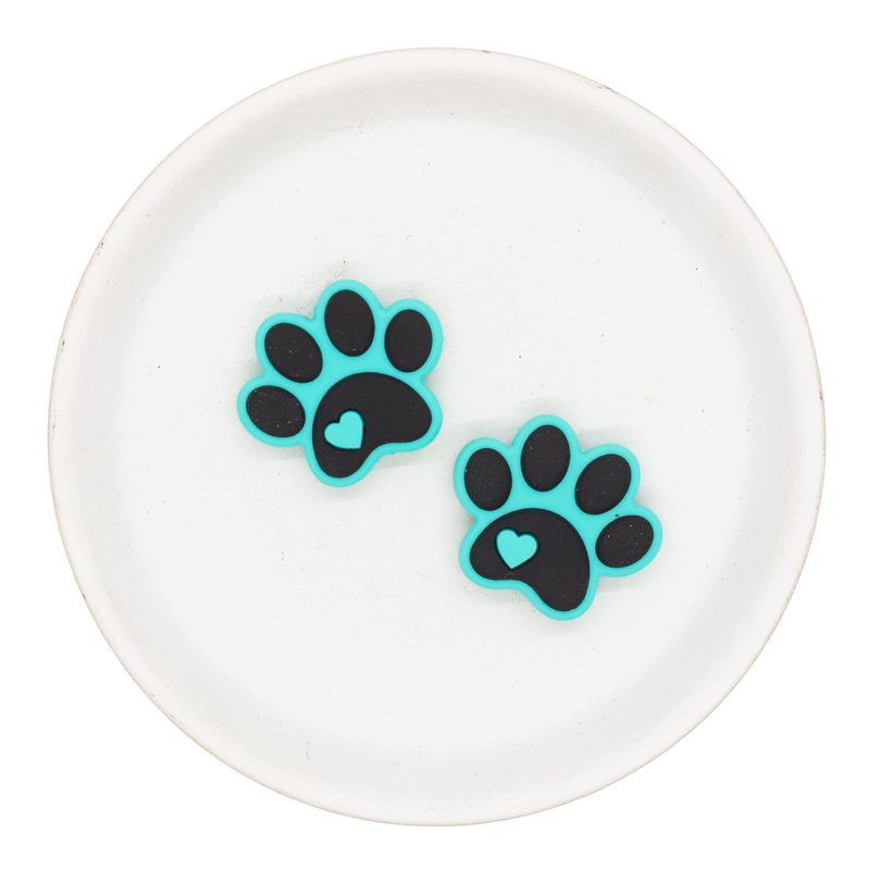 Teal Paw Silicone Focal Bead 30x25mm