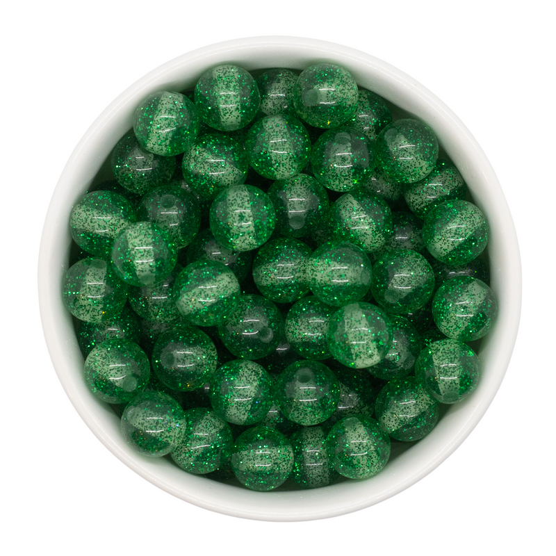 Emerald Green Glitter Beads 12mm
