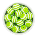 Lime Green and White Stripe Beads 20mm (Package of 10)