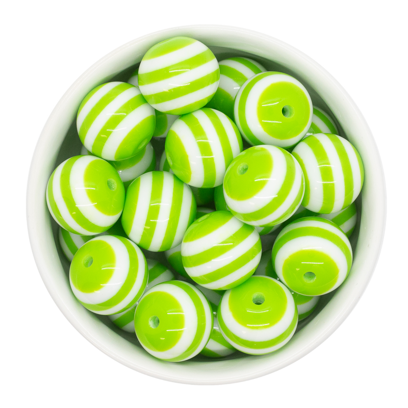 Lime Green and White Stripe Beads 20mm (Package of 10)
