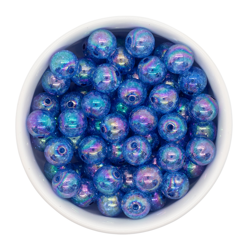 Royal Blue Iridescent Crackle Beads 12mm (Package of 20)