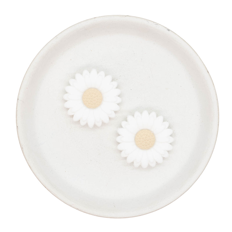 White Dahlia Flower Silicone Focal Bead 30mm (Package of 2)