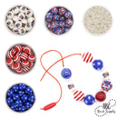 Royal Blue & White Star Overlay Printed Beads 20mm (Package of 10)