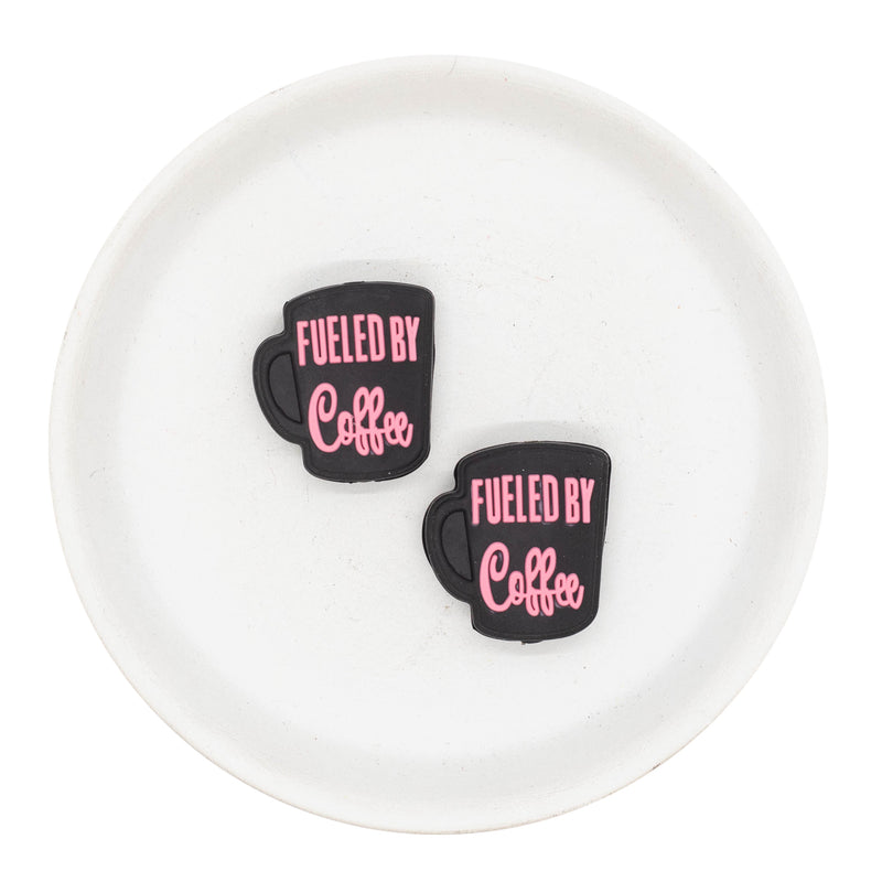 Fueled by Coffee Pink & Black Silicone Focal Bead 26x24mm (Package of 2)