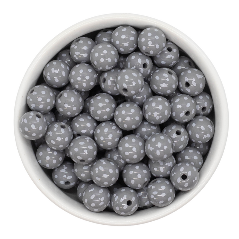 Grey w/White Polka Dot Beads 12mm