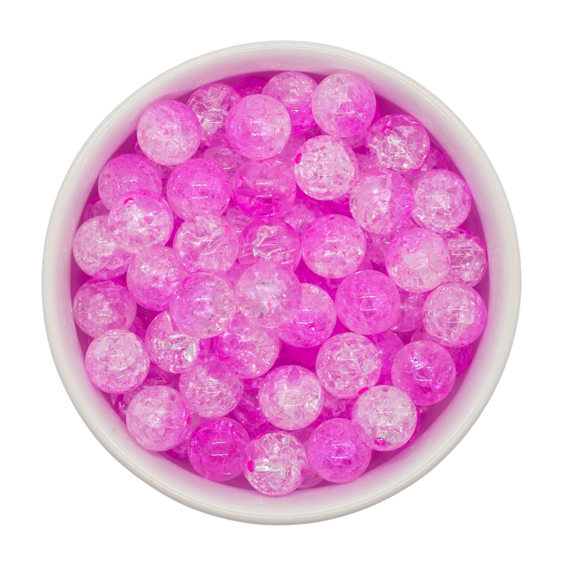 Candy Pink & Clear Duo Crackle Beads 12mm (Package of 20)