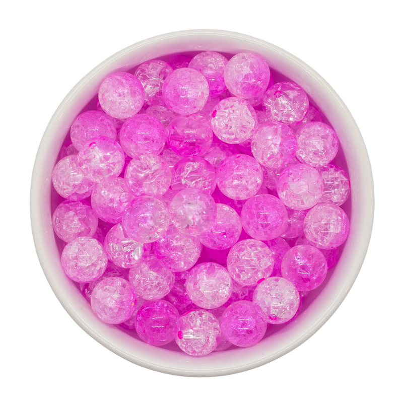 Candy Pink & Clear Duo Crackle Beads 12mm