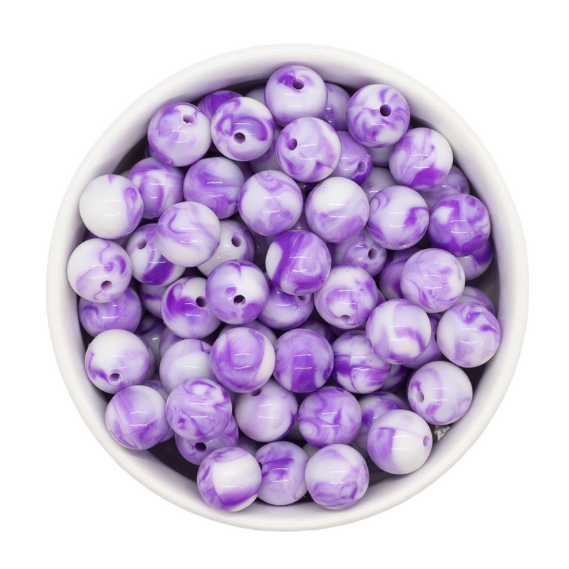 Violet and White Marble Beads 12mm