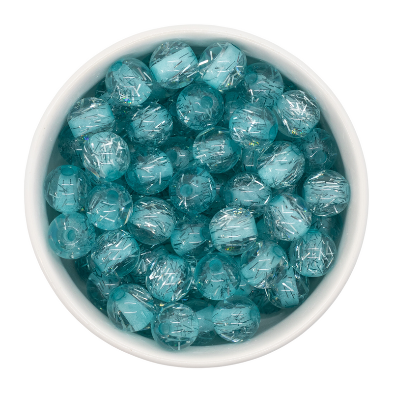 Teal Translucent Tinsel Beads 12mm