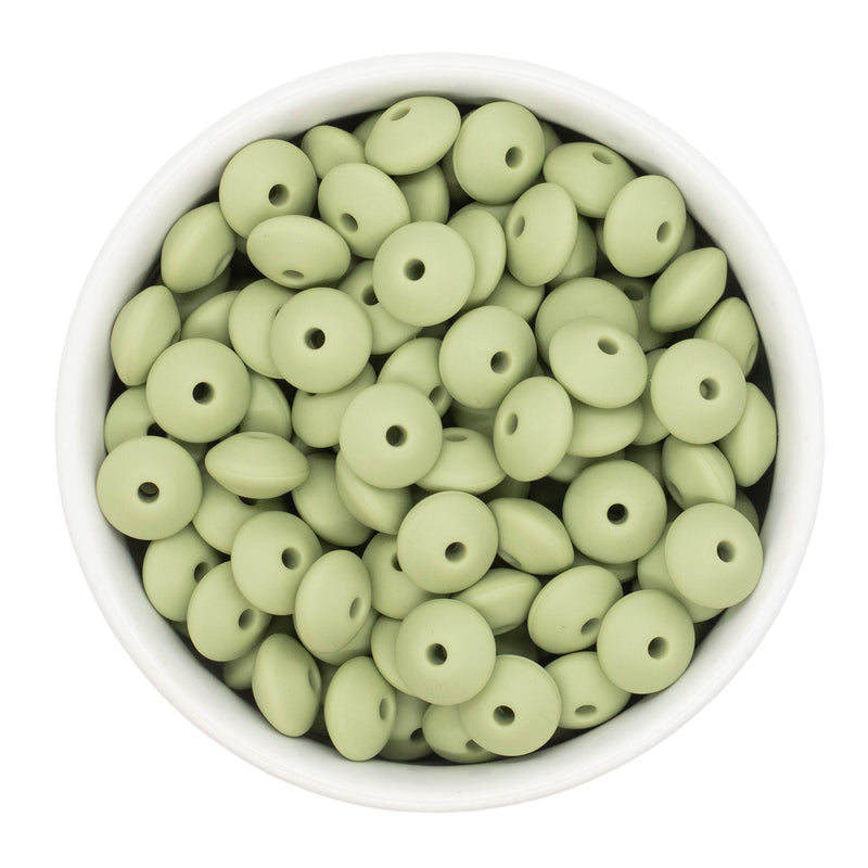 Sage Green Silicone Lentil Beads 7x12mm (Package of 20)