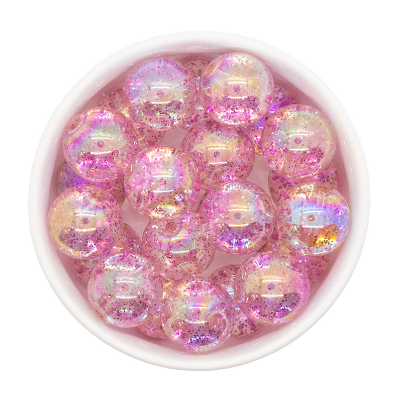Hot Pink Glitter in Clear Beads 20mm (Package of 10)
