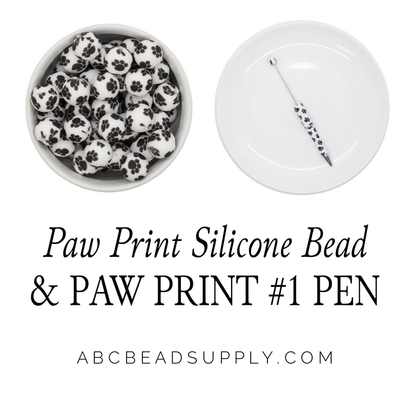 Paw Printed Silicone Beads 15mm