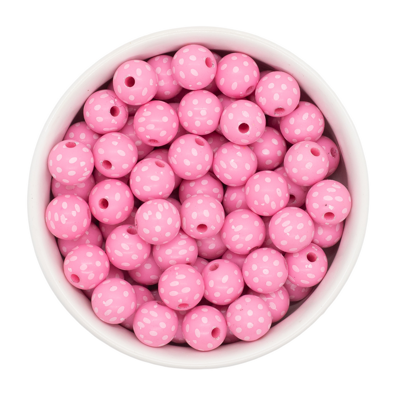 Bubblegum Pink w/White Polka Dot Beads 12mm (Package of 20)