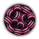 Black & Bubblegum Pink Stripe Beads 20mm (Package of 10)