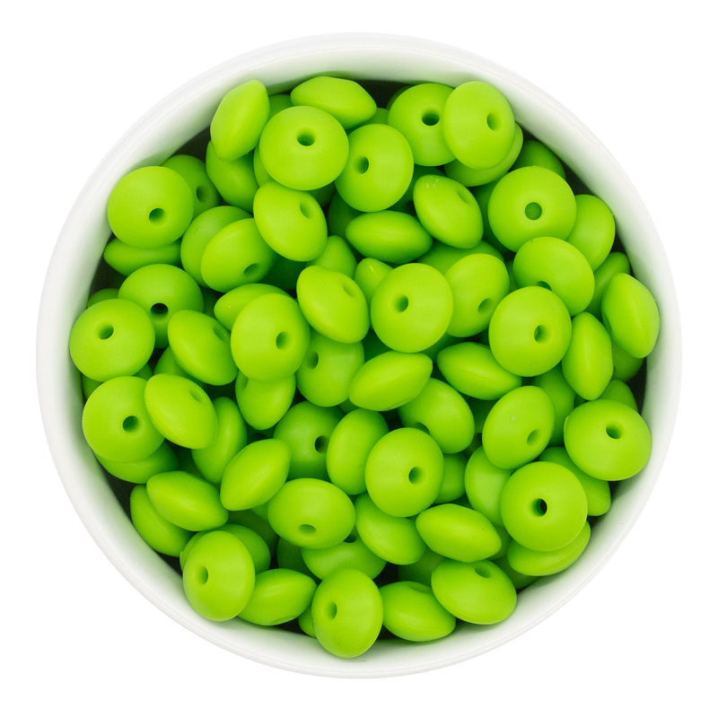 Lime Green Silicone Lentil Beads 7x12mm