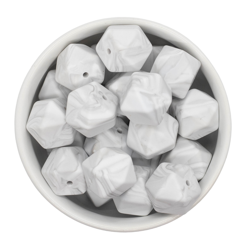 Marble White Hexagon Silicone Beads 17mm