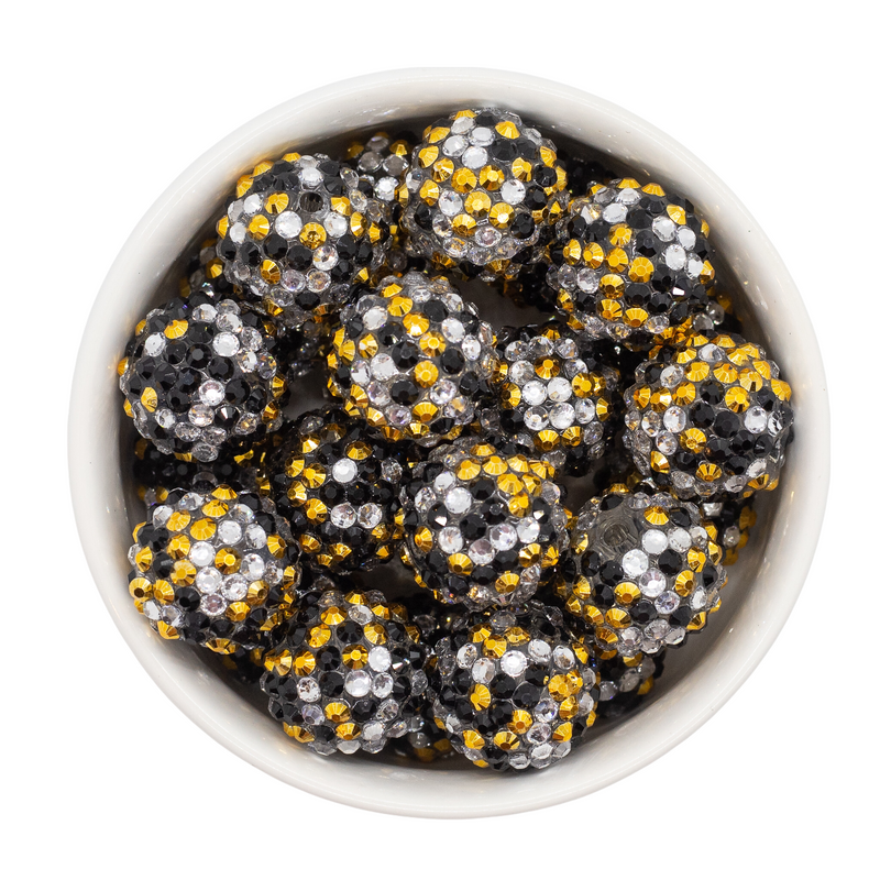 Black, Silver and Gold Confetti Rhinestone Beads 20mm
