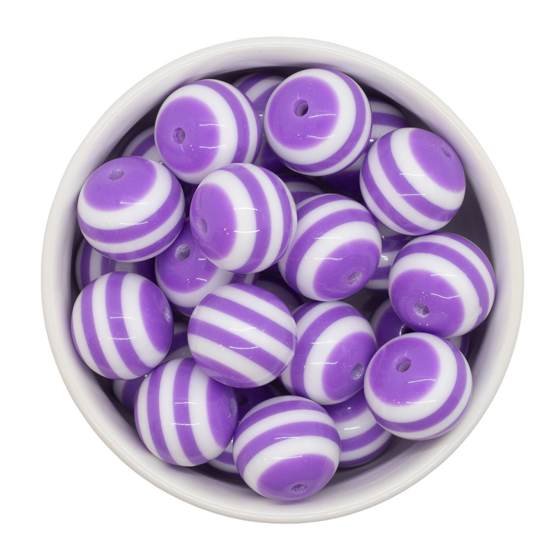 Lilac and White Stripe Beads 20mm