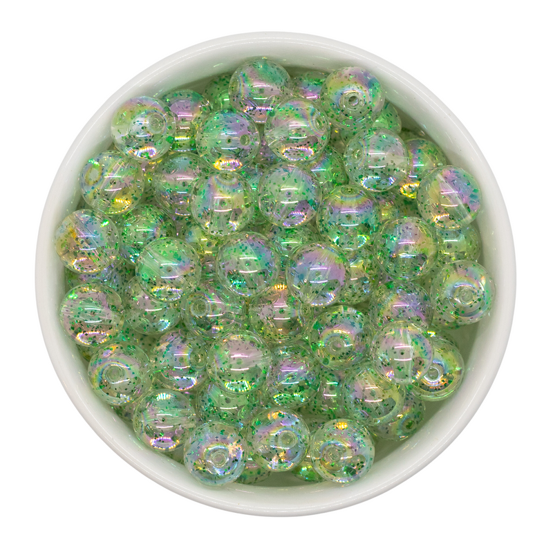 Green Glitter in Clear Beads 12mm