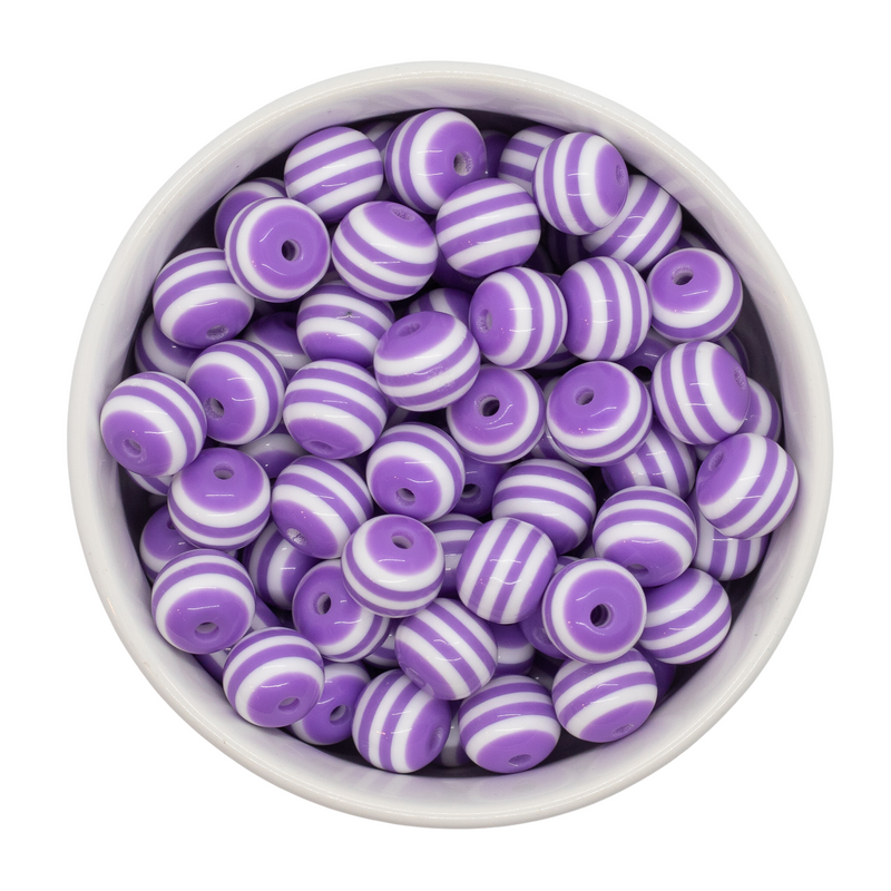Lilac and White Stripe Beads 12mm