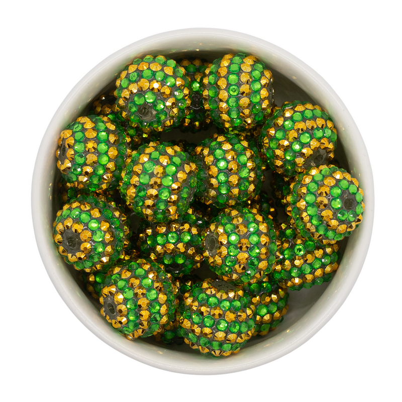 Kelly Green & Gold Rhinestone Stripe Beads 20mm